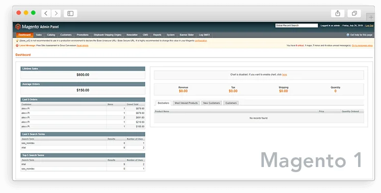 After Magento Migration - Magento 1 admin panel