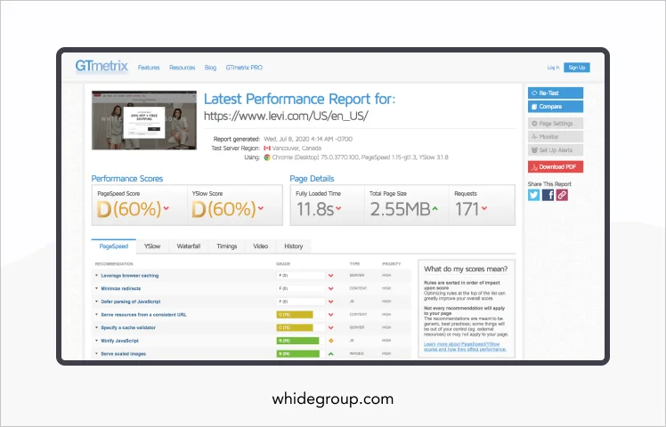 Magento performance - GTmetrix