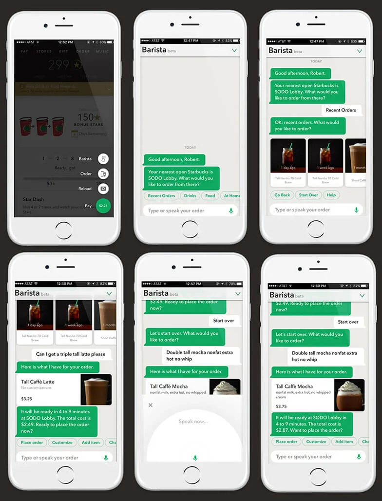 Starbucks chatbot screenshots