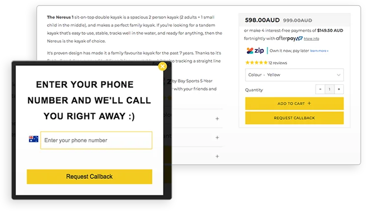 Example of callback button for lower Shopify bounce rate