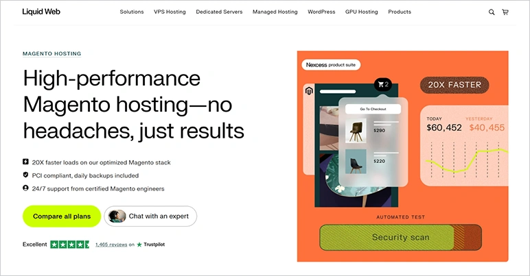 The first screen of Nexcess Magento Hosting landing page featuring the headline