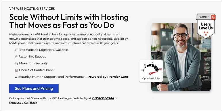 The first screen of InMotion Hosting provider landing page titled