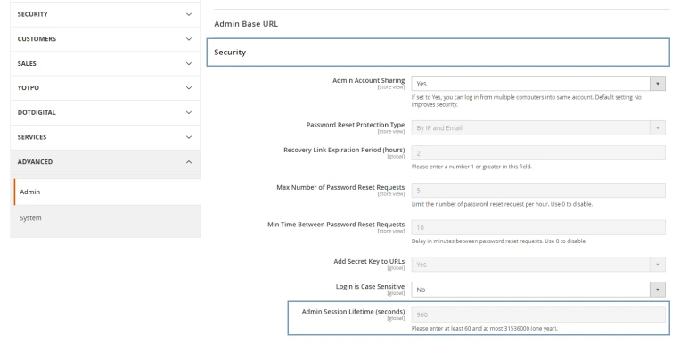 magento issues with backend session timeout