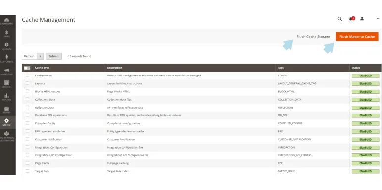 magento cache flushing
