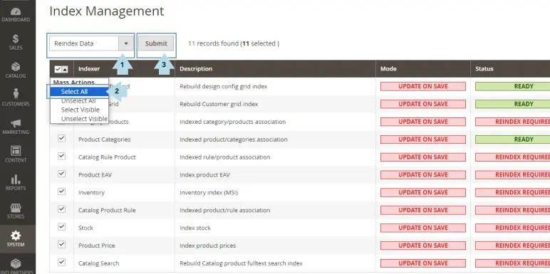 Magento data reindex