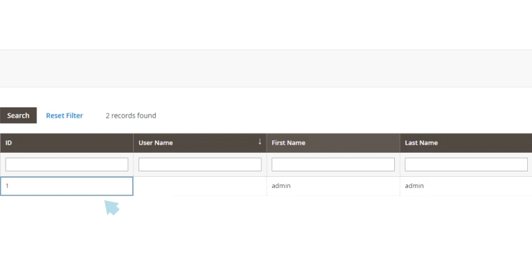 selecting user in magento