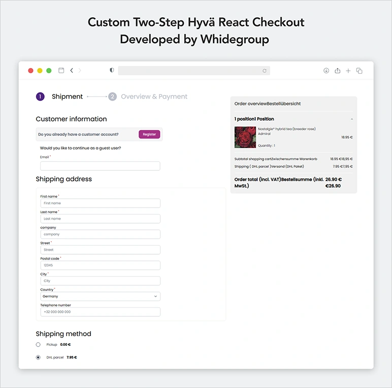 Customized two-step Hyva Reach checkout