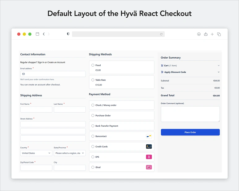 Default one-step Hyva Reach checkout