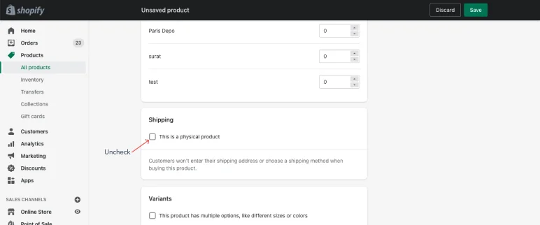 disabling shipping options in Shopify