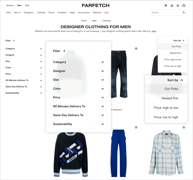 e-commerce category page filtering and sorting