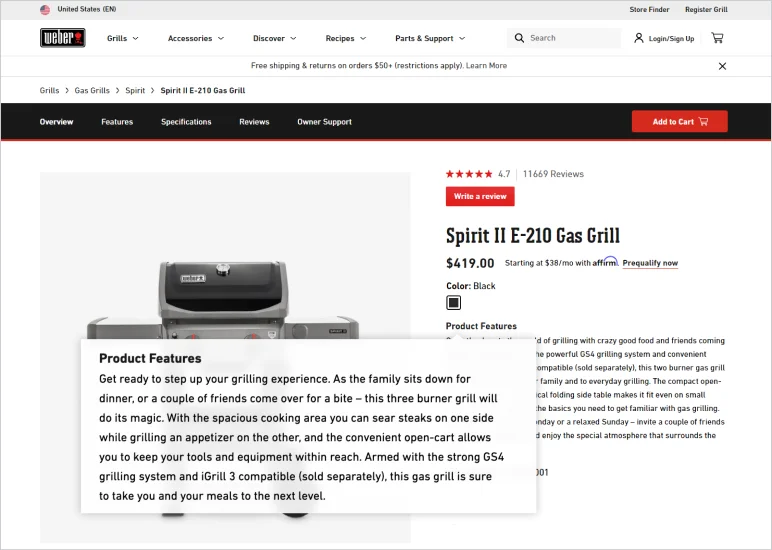 ecommerce product description features