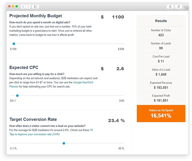 hubspot calculator screenshot