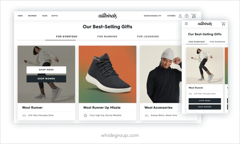 e-commerce homepage Allbirds bestsellers