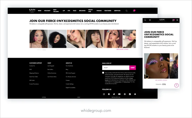 NYX Cosmetics user generated content for e-commerce homepage