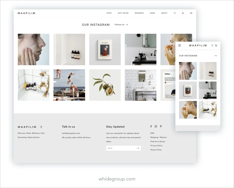 e-commerce homepage layout Maapilim instagram feed