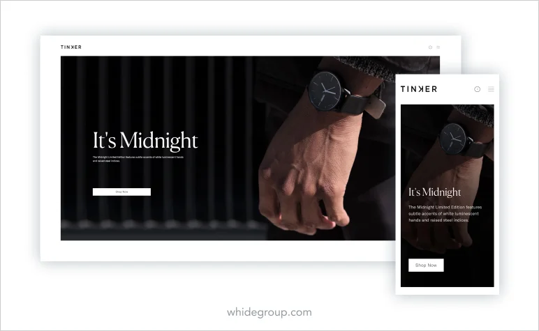 e-commerce homepage hero banner Tinker Watches