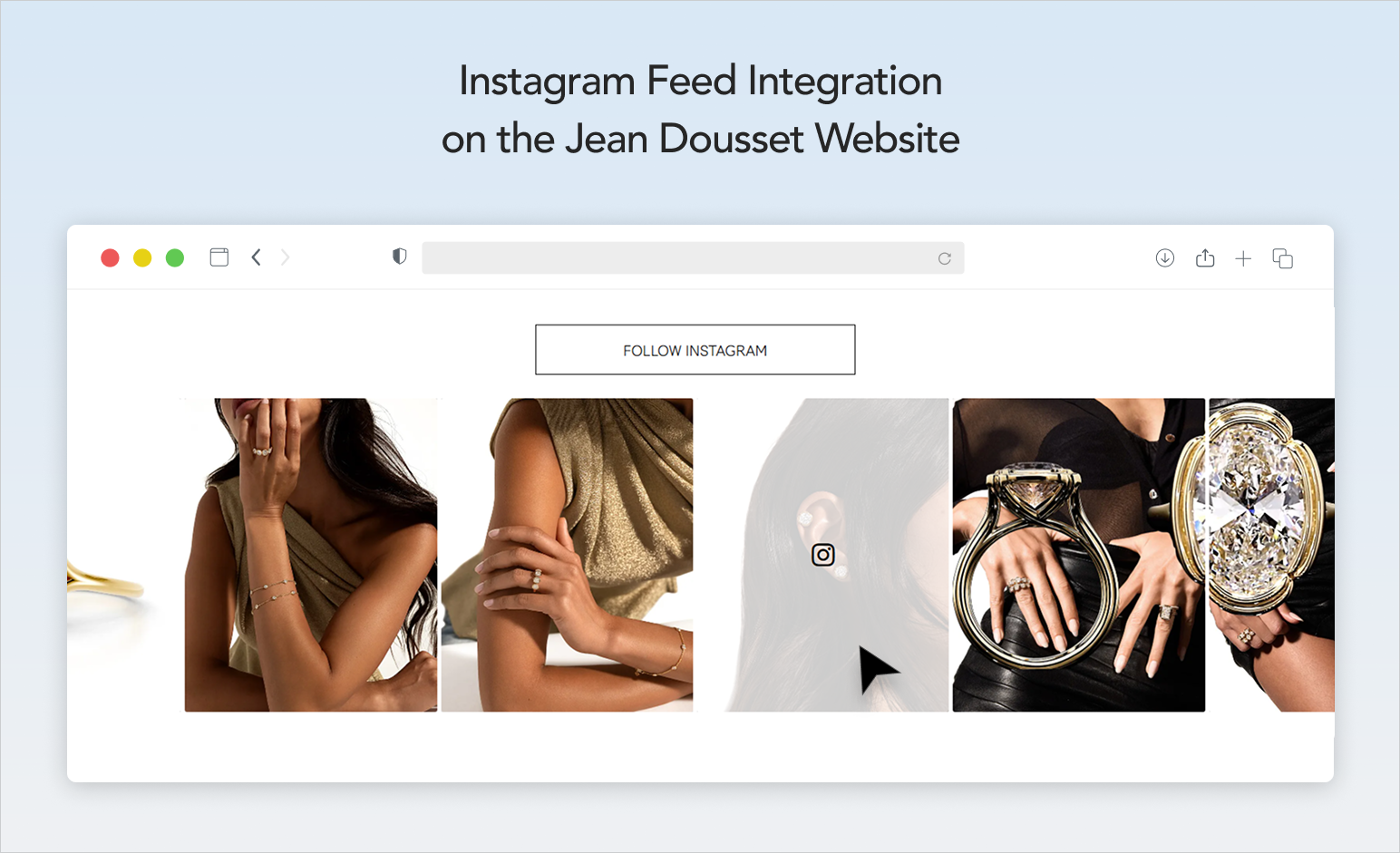 Integrated social media feed layout displaying user generated content for starting an online jewelry store