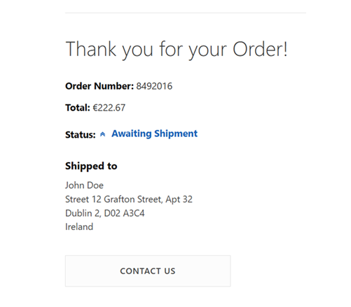 Order confirmation page with awaiting shipment status