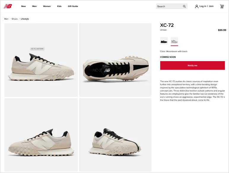 e-commerce product page design New Balance