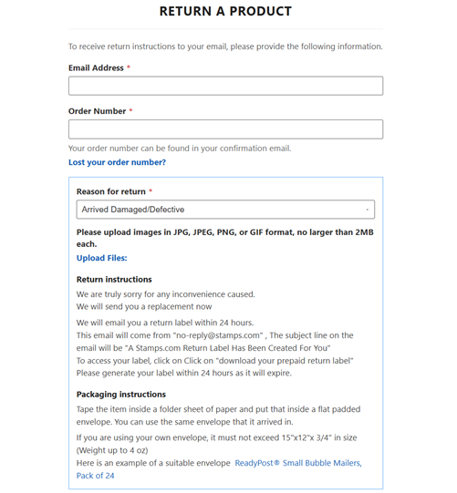 Product return request form