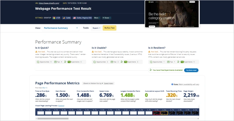 Webpagetest tool