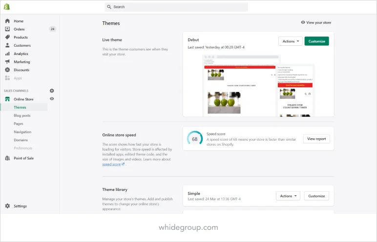 Shopify admin - themes