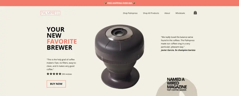 Best single product websites: Palmpress