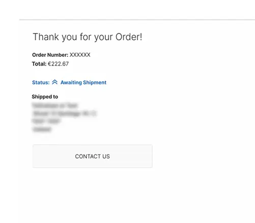 Order confirmation page with awaiting shipment status