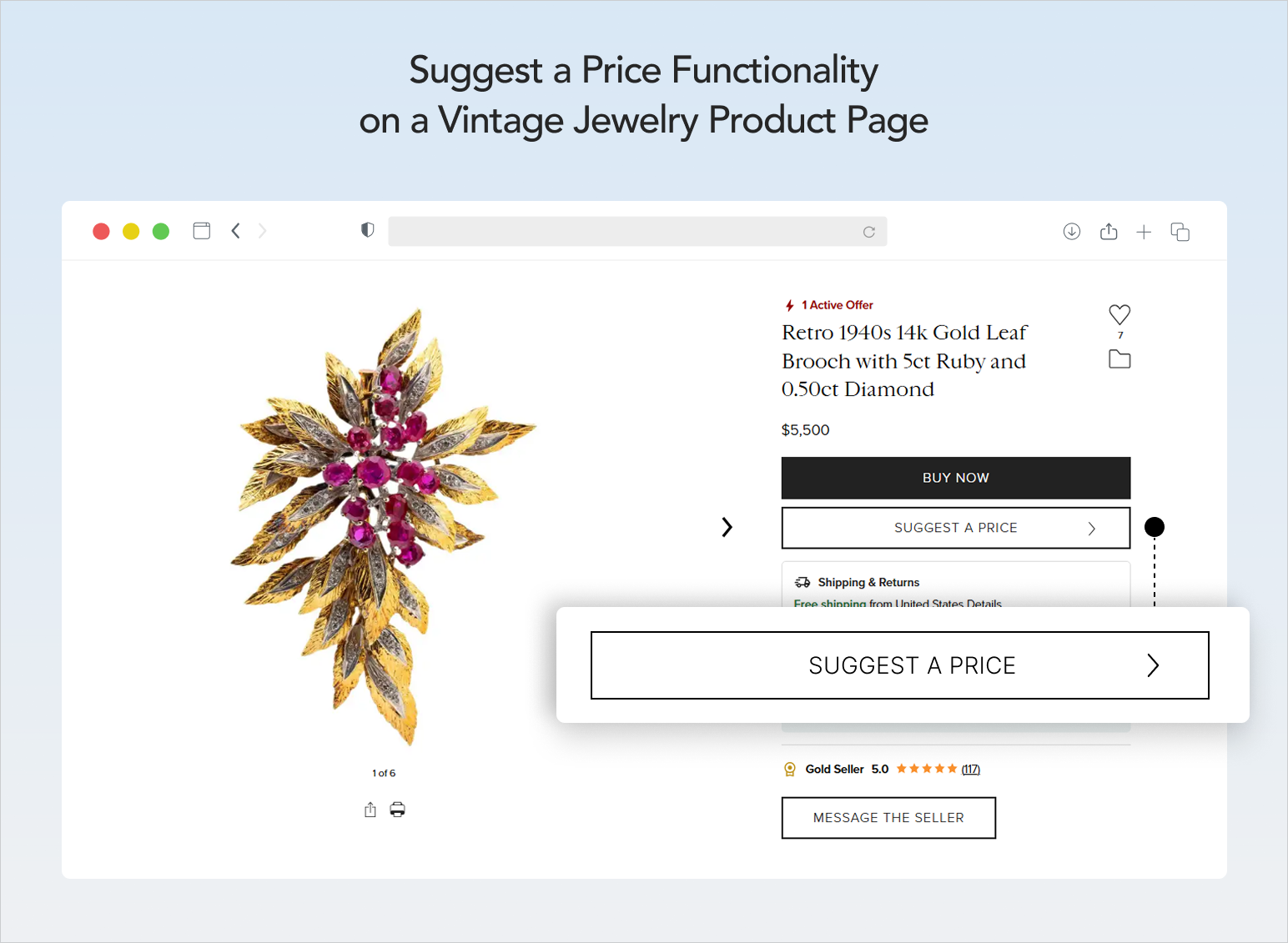 Bidding functions integrated on a product page for a jewelry store