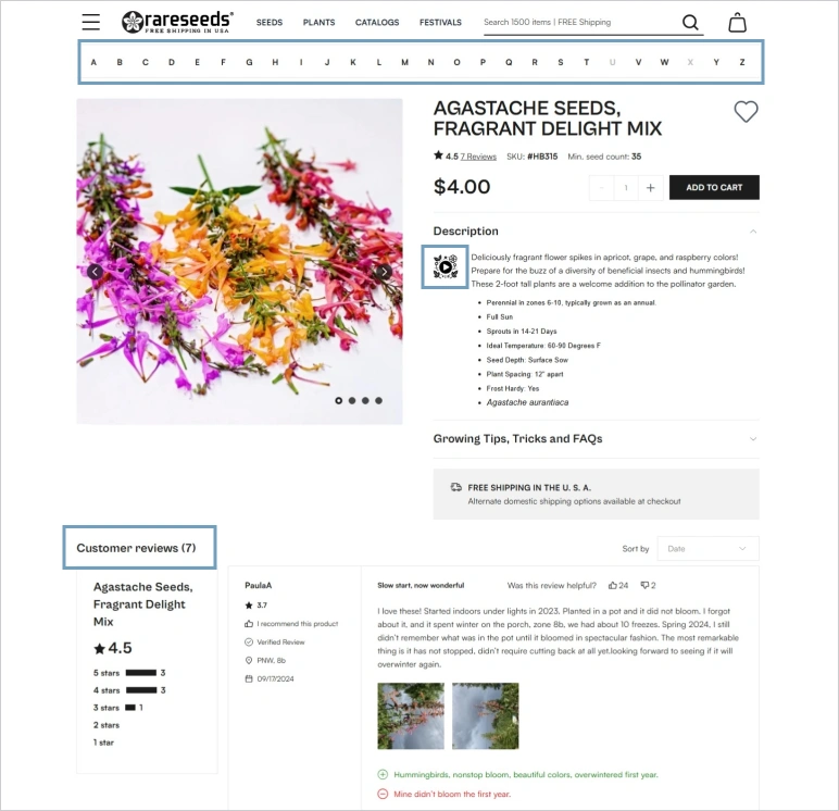 rareseeds product page designed with hyva