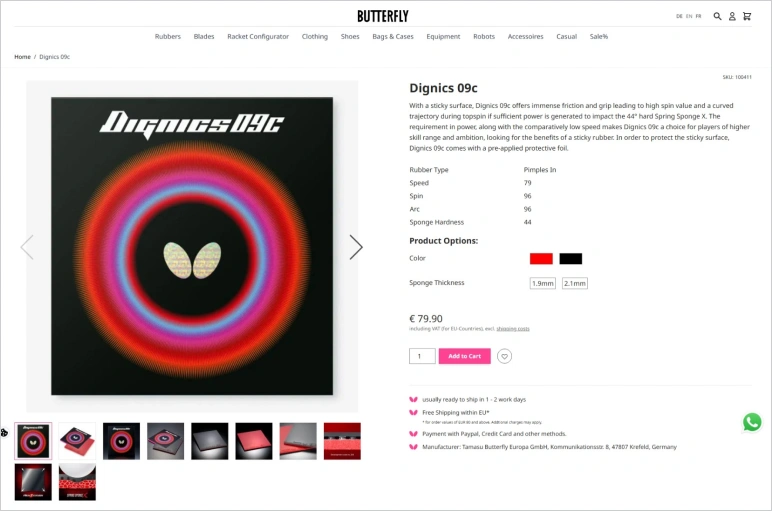 butterfly product page designed with hyva