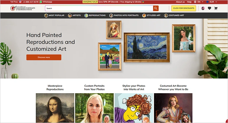 1st art gallery website designed with hyva