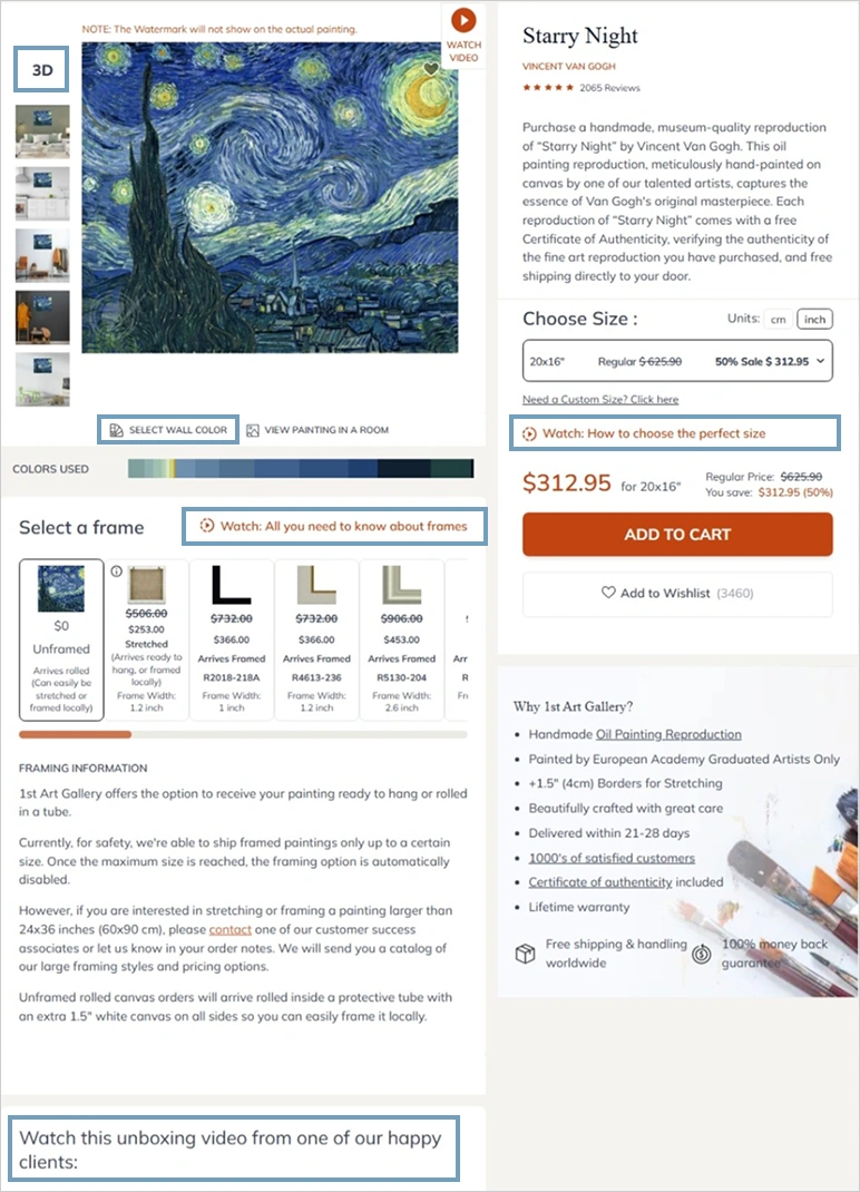 1st art gallery product page designed with hyva