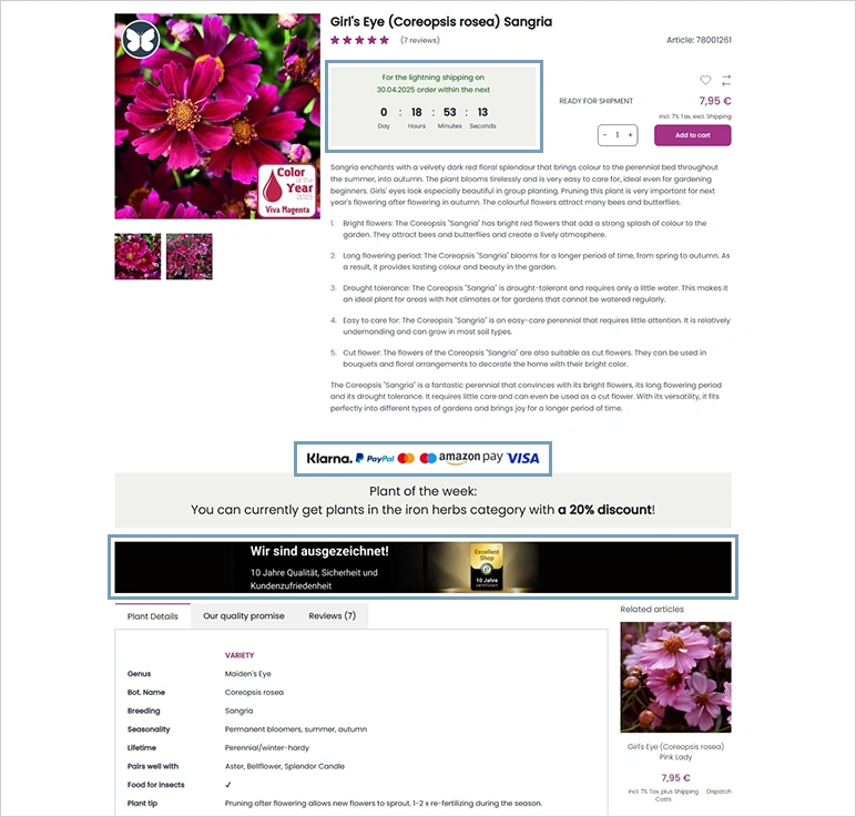 lichtnelke product page designed with hyva