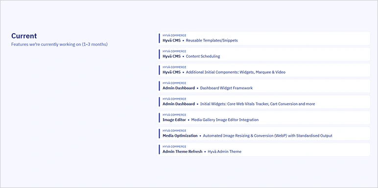 features planned to be added to hyva commerce